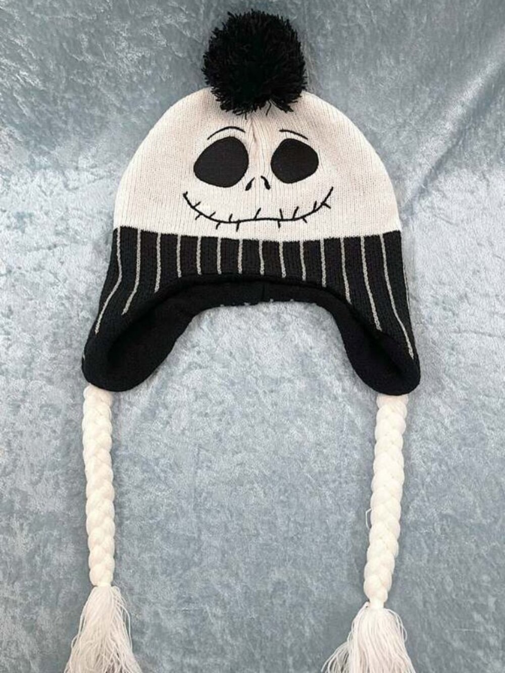 Nightmare Before Christmas Jack Skellington Black and White Beanie with Braids